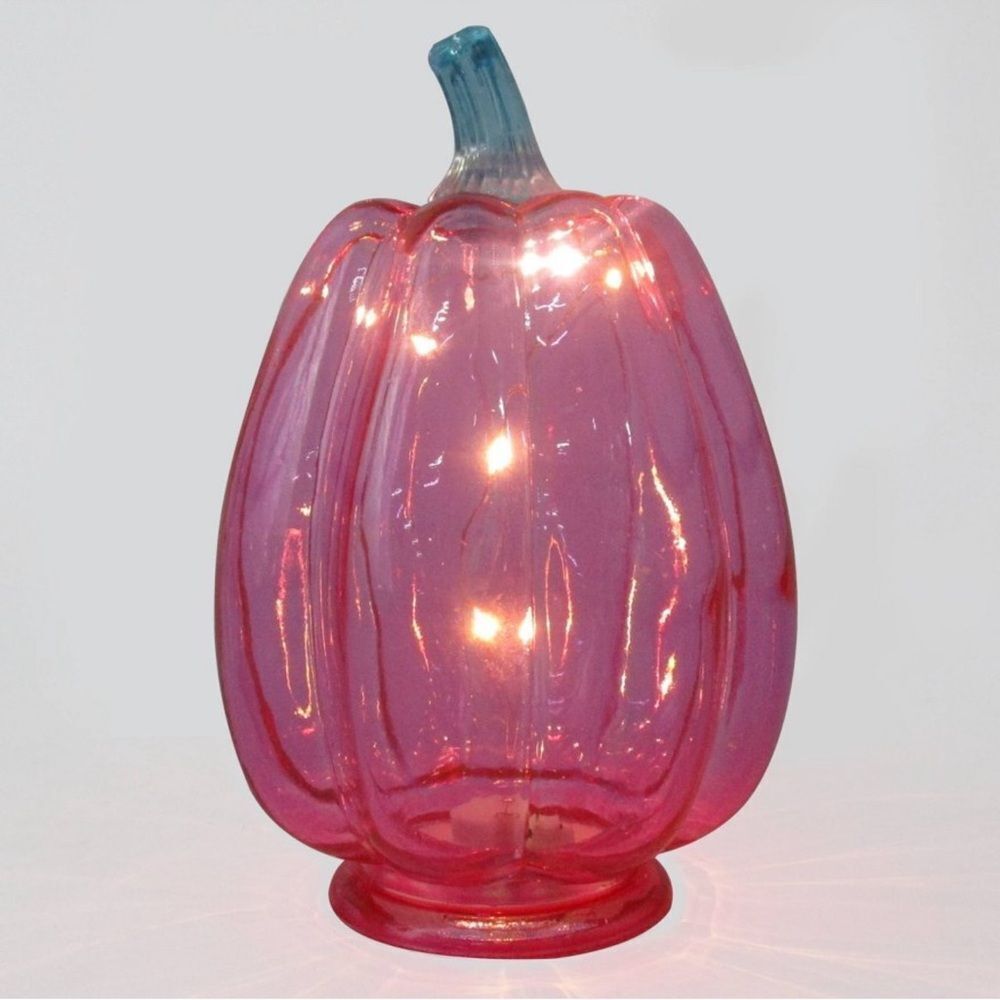 NWT Bullseye’s Playground LED Pink Autumn Fall Halloween Pumpkin Glass